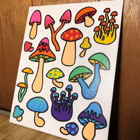 Mushroom Posca Art, Trippy Mushroom Drawing, Simple Mushroom Painting, Trippy Mushroom Drawing Ideas Easy, Highliter Drawing, Simple Trippy Art, Mushroom Paintings, Trippy Mushroom, Mushroom Painting Ideas