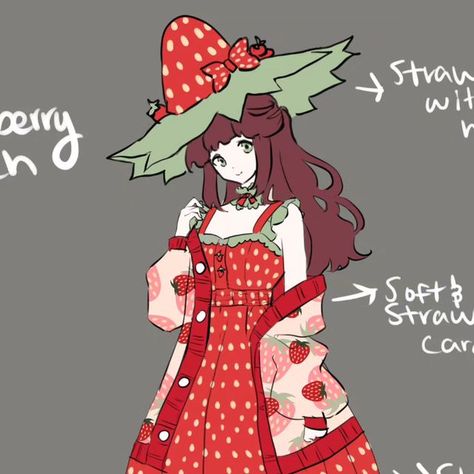 Strawberry Aesthetic Fashion, Strawberry Outfit Aesthetic, Strawberry Witch, Persona Ideas, Strawberry Items, 50 Style Dresses, Strawberry Outfit, Red And Black Outfits, Foam Armor