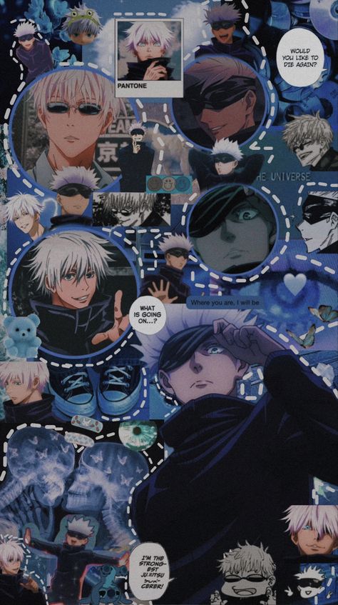 Gojo Collage Wallpaper Aesthetic, Gojo Satoru Wallpaper Homescreen, Gojo And Itadori Wallpapers, Gojo Homescreen Wallpaper, Gojo Satoru Collage, Jujutsu Kaisen Collage, Gojo Collage Wallpaper, Gojo Wallpaper Aesthetics, Gojo Lockscreen