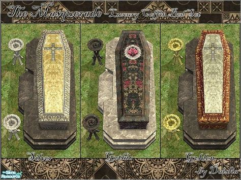 A set of 3 luxury coffin bed, Maxis recolour, need Nightlife EP, come with silver, golden and gothic! I'm pretty sure your vampire sims will love these, enjoy~  Found in TSR Category 'Objects' Sims 4 Vampire Coffin Cc, Coffin Bed, Old Skis, Ts2 Cc, Twilight Fans, Buy Bed, Sims 1, Creatures Of The Night, Sims4 Cc