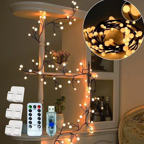 PRICES MAY VARY. 【Upgraded Willow Vine Lights】Inspired by willow branches, our meticulously crafted artistic willow vine light is 8.4 feet, while the lead length is 16.4 feet long, featuring 72 LED lights and 8 lighting modes. Comes with 20 heavy duty light hooks, making it easier for you to place tree vine lights. The rustic decorative aesthetics add a unique charm to your space. 【Smart Remote Control】This upgraded willow vine lights come with a remote control for convenient remote operation. W Led Globe String Lights, Led Decorative Lights, Hanging String Lights, Bedroom Christmas, White String Lights, Globe String Lights, Globe Decor, Indoor String Lights, Led Decor