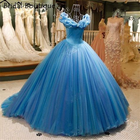 Cinderella Ball Gown, Cinderella Ball, Vintage Cinderella, Ball Gown Quinceanera Dresses, Dresses Off Shoulder, Vintage Ball Gowns, Quinceanera Dresses Blue, Pretty Quinceanera Dresses, Blue Ball Gowns