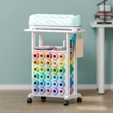 Ackitry Craft Sewing Table with Machine Platform and 30 Vinyl Roll Holders - Wayfair Canada Craft Storage Cart, Vinyl Roll, Vinyl Rolls, Storage Cart, Craft Sewing, Sewing Table, Craft Table, Craft Storage, X 23