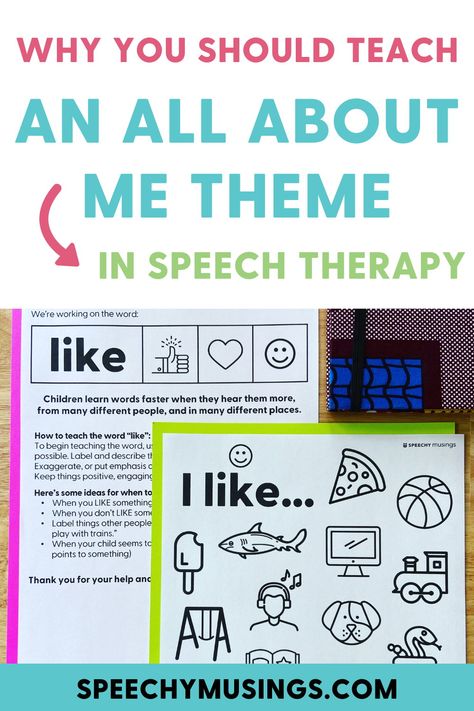 All About Me is the perfect theme for the beginning of the school year in speech therapy. But it’s not just for the first weeks of school. Anytime there is a new student in speech therapy, this theme is great to use or reuse. If you have never used themed speech therapy units, this is also a great one to start with. Students enjoy learning about and talking about themselves which is great for speech therapy! Use this thematic unit to address wh- questions, core vocabulary, and so much more! All About Me Speech Therapy Activities, First Week Of Speech Therapy Activities, Getting To Know You Activities Speech Therapy, First Day Of Speech Therapy Activities, Back To School Speech Therapy Activities, Preschool Speech Therapy Activities, Speech Language Pathology Grad School, Back To School Speech Therapy, All About Me Theme