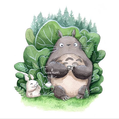 Totoro Drawing, Totoro Art, Daycare Design, Studio Ghibli Art, Pola Sulam, Ghibli Art, My Neighbor Totoro, Gouache Painting, Funky Art