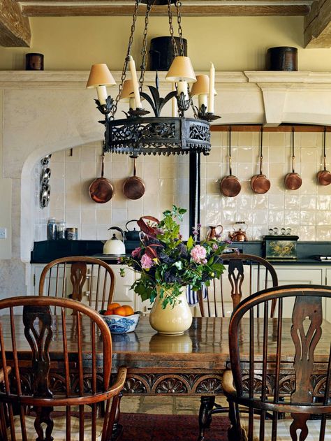 From the archive: a Cotswolds house rebuilt in the local vernacular (2012) | House & Garden Aga Recipes, Old World Kitchens, Elsie De Wolfe, Windsor Chairs, Deco Champetre, Country Kitchens, French Country Kitchens, English Kitchens, Copper Pans