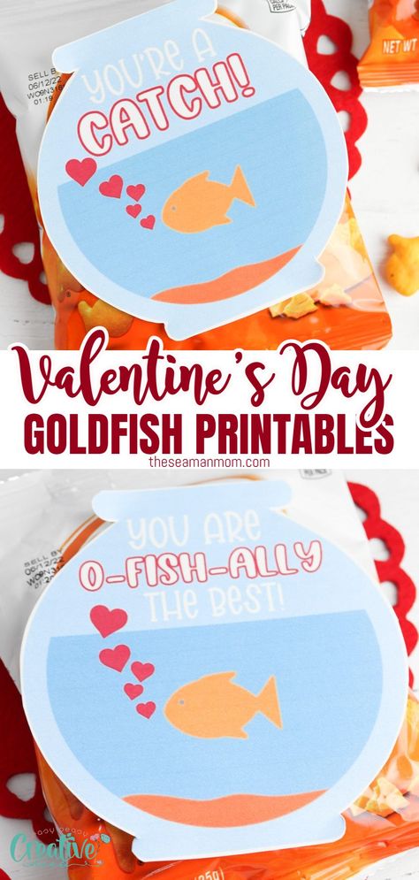 Do you want to surprise your loved ones with a unique valentine's day gift? Do you love goldfish? We do too! That’s why we created this goldfish Valentines printable card to add to your goldfish lover’s bag. It will make them smile and feel loved on Valentine's Day. Plus, it's free! Just download the file below and print at home or take it into a local printer. You can even use our design as an invitation to a party or just share with friends on social media! Goldfish Tags Free Printable, Goldfish Party Favors, Goldfish Printable, Goldfish Valentine Free Printable, Goldfish Appreciation Tags, Goldfish Valentines, Fish Valentines, Valentines Printable, Unique Valentines Day Gifts