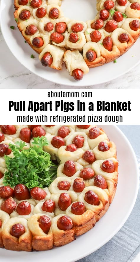 Pigs In A Blanket For A Crowd, Pizza Dough Pigs In A Blanket, Pigs In A Blanket Pull Apart, Appetizers Using Pizza Dough, Appetizer Recipes With Pizza Dough, Pizza Party Dessert Ideas, Pull Apart Pigs In A Blanket, Pizza Dough Appetizers Ideas, Pigs In A Blanket Recipe Pillsbury