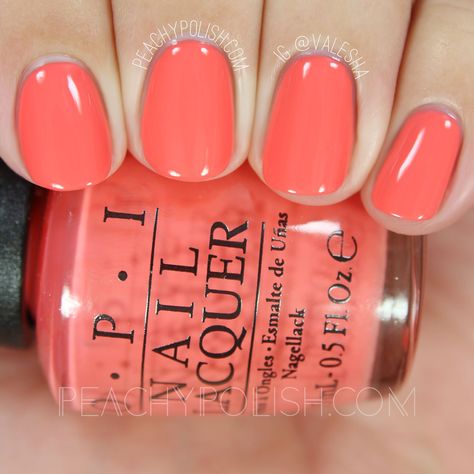 Uñas Color Coral, Salmon Nails, Coral Gel Nails, Peachy Nails, Xo Nails, Coral Nail Polish, Opi Nail Colors, Pretty Nail Polish, Coral Nails