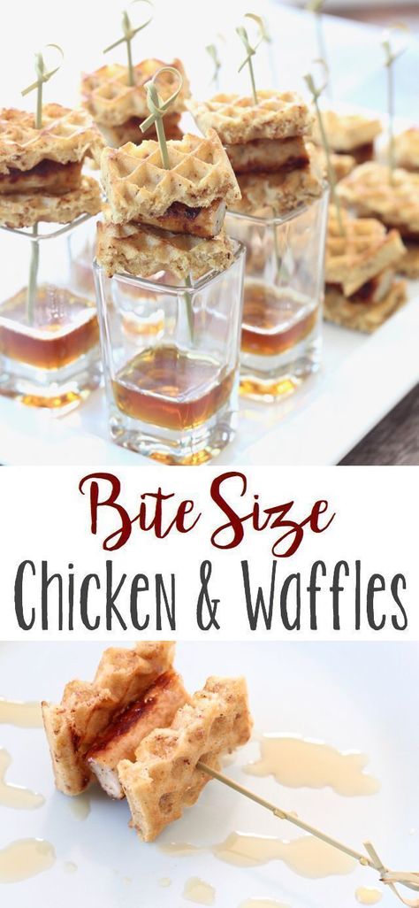 Chicken and Waffles Appetizer - so convenient and delicious! Chicken And Waffles Appetizer, Appetizers Wedding, Appetizers Chicken, Waffle Bar, Wedding Appetizers, Bridal Luncheon, Bee Party, Shower Food, Chicken And Waffles