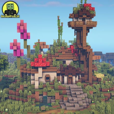 Mooshroom Minecraft House, Minecraft House Ideas Fairy, Minecraft Fantasy Farm Ideas, Fairy Tale Minecraft Builds, Fairy Cottage Minecraft House, Minecraft Faerie House, Minecraft Fairy Farm, Fairy Houses Minecraft, Fairy Town Minecraft