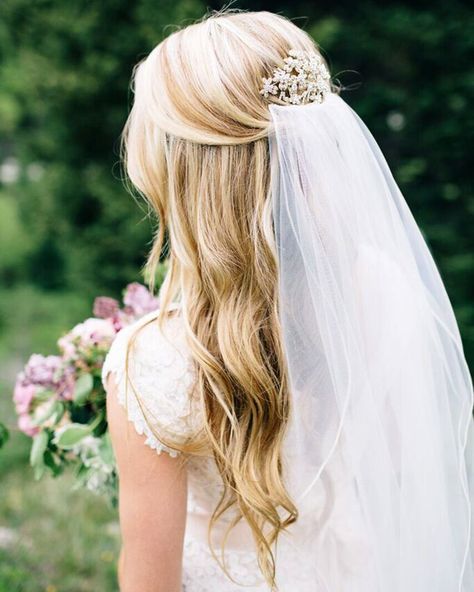 Simple Bridal Hair With Veil, Simple Wedding Hair Down With Veil, Lindsay Arnold Wedding, Boho Bridal Hair With Veil, Wedding Hairstyles Half Up Half Down With Veil, Veil Hair Down, Lindsay Arnold, Half Up Wedding, Wedding Hairstyles Medium Length