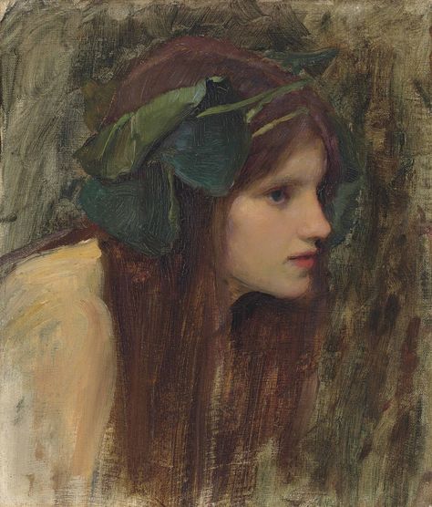 John William Waterhouse – Female head study for 'A Naiad', c.1892, Oil on canvas, 30x26 cm Waterhouse Paintings, John Waterhouse, Bohemian Woman, John William Godward, Pre Raphaelite Art, John Everett Millais, William Adolphe Bouguereau, John William Waterhouse, Pre Raphaelite