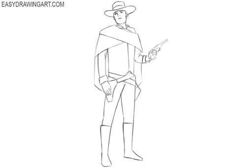 How to Draw a Cowboy Easy | Easy Drawing Art Simple Cowboy Drawing, How To Draw A Cowboy, Cowboy Sketch Drawing, Cowboy Drawing Easy, Cowboy Hat Drawing Reference, Cowboy Drawing Reference, Cowboy Sketch, Cowboy Drawing, Western Drawings