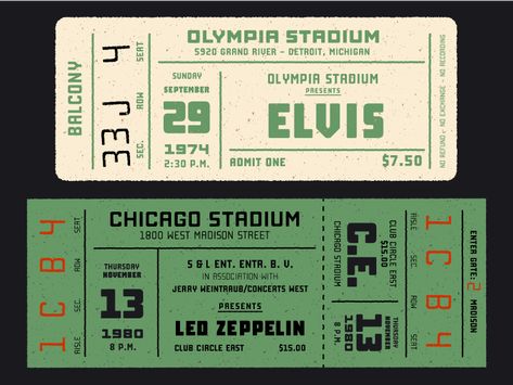 Vintage Ticket, Ticket Design, 카드 디자인, Concert Tickets, E Card, Led Zeppelin, Zeppelin, Label Design, Grafik Design