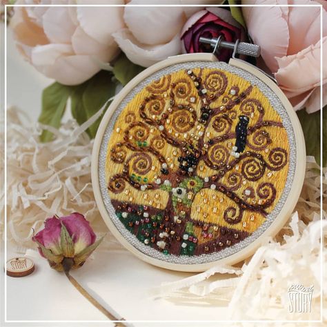 💛new embroidery Gustav Klimt💛 "The Tree of Life" is available for order ☝️details on the link in bio 🌟The Tree of Life is the central part of the panel triptych, written to decorate the dining room in the Stockle Palace in Brussels🌟  #Klimt #thetreeoflife #Klimt #artnouveau #embroideryartnouveau #embroidery #Klimtembroidery #thetreeoflife #Klimttreeoflife #embroideryonorder #embroideryartist #embroideryart #beadembroidery #Austrianmuseum #Klimtpainting Klimt Tree Of Life, Van Gogh Jewelry, Decor For Walls, Klimt Paintings, Abstract Embroidery, Hoop Projects, Beadwork Embroidery, Framed Embroidery, Art Tree