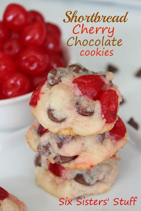 Shortbread Cherry Chocolate Cookies Recipe Cherry Chocolate Cookies, Chocolate Cherry Cookies, Six Sisters Stuff, Cherry Cookies, Six Sisters, Cherry Chocolate, Cookie Time, Chocolate Cookie Recipes, Cherry Recipes