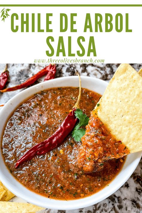 Arbol Chili Salsa, Mexican Salsas Homemade, Dried Chili Salsa, Homemade Hot Salsa Recipe, Arbol Chili Recipes, Mexican Salsa Recipes Authentic Spicy, Brown Salsa, Hot Salsa Recipe, Salsa Roja Recipe