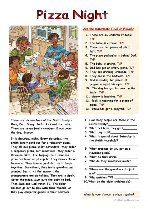 Speaking Activities English, True Or False Questions, Esl Reading, Family Worksheet, Short Passage, Reading Comprehension Lessons, English Teaching Materials, English Exercises, True Or False