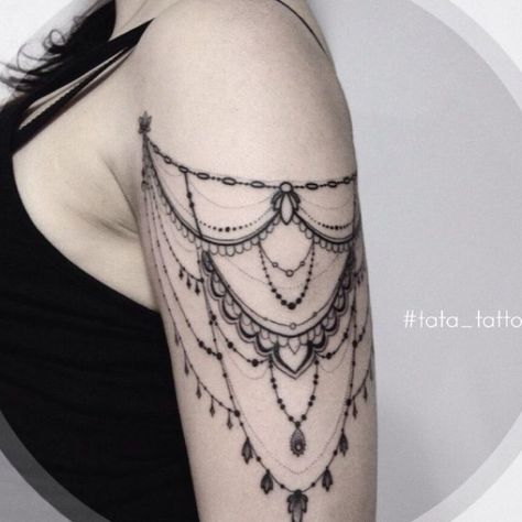 Tattoo Tata Cvetkova - tattoo's photo In the style Graphics, Female, Ornamen (242417) #sunflowertattoos #tattooideas Lace Shoulder Tattoo, Lace Sleeve Tattoos, Chandelier Tattoo, Lace Tattoo Design, Cool Shoulder Tattoos, Jewel Tattoo, Illustration Tattoo, Lace Tattoo, Shoulder Tattoos For Women