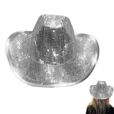 Disco Ball Hat, Disco Ball Cowboy Hat, Disco Cowboy Hat, Space Hat, Disco Cowboy, Trendy Mirrors, Glitter Mirror, Sequin Hat, Chapeau Cowboy