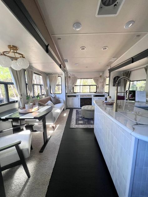 Home Design and Decor | Hi guys! I renovate RVs and turn them into luxury lightweight high end tiny homes that can travel | Facebook Caravan Inside, Luxury Fifth Wheel, Tiny House Luxury, Gorgeous Fireplaces, Rv Renovations, Rv Interior, Gorgeous Bathroom, Gorgeous Kitchens, Residential Lighting