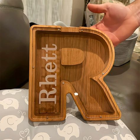 Make Your Kid the Next Money Guru: This Piggy Bank is the Real Deal – Snag the Coolest Gift of the Year! Letter Piggy Bank, Personalized Wooden Letters, Custom Piggy Bank, Large Piggy Bank, Montessori Toys Baby, Wooden Piggy Bank, Baby Room Wall Decor, Money Saving Box, Personalized Piggy Bank