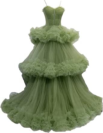 Gown For Birthday, Formal Wedding Gown, Green Ruffle Dress, Tulle Long Dress, Green Formal Dresses, Green Evening Dress, Green Tulle, Evening Party Gowns, Sweetheart Prom Dress