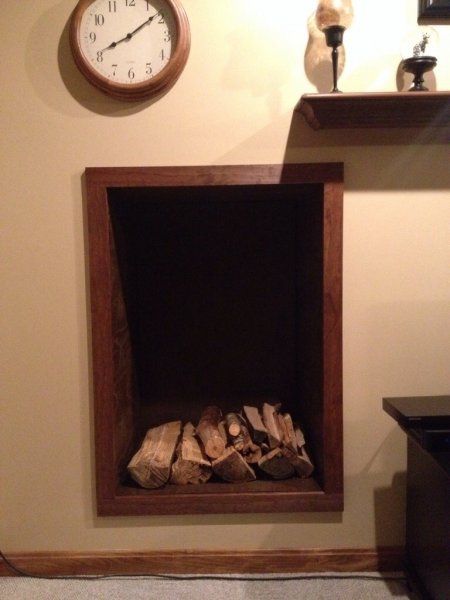 Firewood Pass Through Door, Firewood Storage Indoor, Fireplace Corner, Rumpus Room, Wood Pile, Trap Door, Firewood Storage, Side Porch, Diy Fireplace