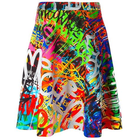 Moschino graffiti print skirt ($965) via Polyvore featuring skirts, multicolour, colorful skirts, a line skirt, multicolor skirt, multi colored skirt and moschino skirt Graffiti Textiles, Graffiti Bag, Graffiti Clothing, Graffiti Fashion, Fashion Graffiti, Dolly Fashion, Unique Womens Fashion, Art Textiles, Designer Skirts