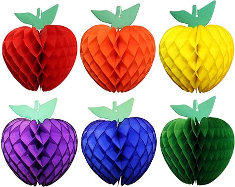 Rainbow Honeycomb, Fruit Party Decorations, Tissue Paper Decorations, Rainbow Themed Birthday Party, Paper Apple, Paper Fruit, Rainbow Theme Party, Honeycomb Decorations, Apple Decorations