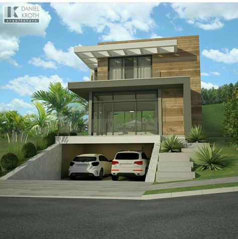 Uphill House, Slope House Design, Sloping Lot House Plan, Hillside House, House Plan Gallery, Architectural Design House Plans, Architecture Model House, Model House Plan, Duplex House Design