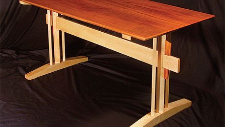 Ash and Mahogany Trestle Table - FineWoodworking Trestle Table Plans, Dining Table Plans, Contemporary Sideboard, Bistro Furniture, Shaker Furniture, Carpentry Projects, Ladder Back Chairs, Harvest Table, Building Projects