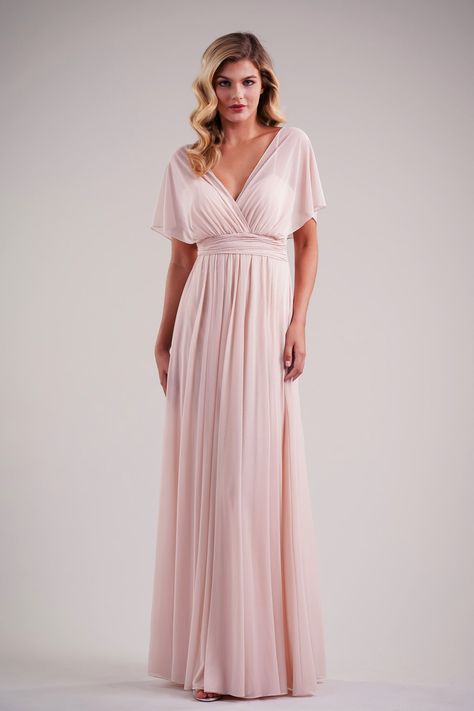 L224012 Stretch Illusion V-Neckline Bridesmaid Dress with Elastic Waistband Bridesmaid Empire Waist Maxi Dress With Pleated Bodice, Pink Bridesmaid Maxi Dress With Pleated Bodice, Bridesmaid V-neck Maxi Dress With Pleated Bodice, Bridesmaid Dress Pink, Jasmine Bridesmaids Dresses, Pink V-neck Chiffon Bridesmaid Dress, Pink A-line Chiffon Bridesmaid Dress, Flattering Bridesmaid Dresses, Chiffon Shorts