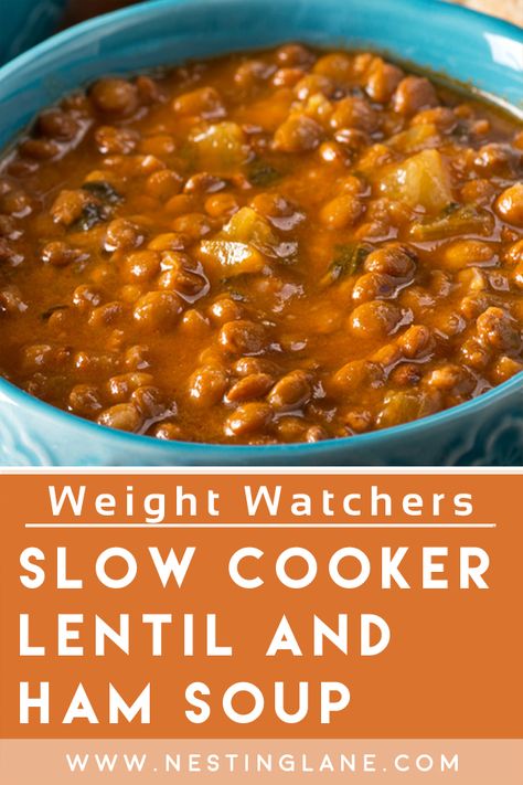 Lentil Soup With Ham, Lentil Soup Crockpot, Weight Watchers Slow Cooker, Ham And Lentil Soup, Lentil Recipes Healthy, Slow Cooker Lentil Soup, Ham Soup Recipes, Soup With Ham, Slow Cooker Lentils