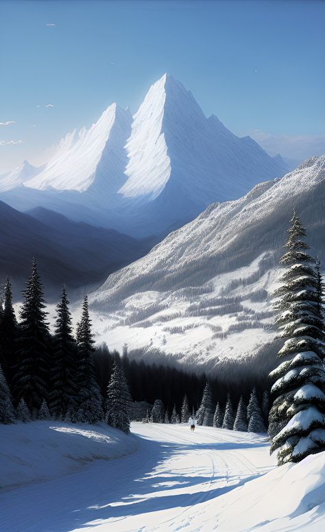 Snowy Mountains Photography, Snowy Landscape Art, Snowy Landscape Photography, Snowy Landscape Painting, Snow Mountain Aesthetic, Snowy Mountains Aesthetic, Relaxing Paintings, Snowy Mountains Painting, Snowy Mountain Painting