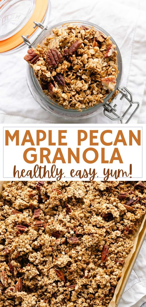 This maple pecan granola is all about those crunchy clusters of rolled oats, chopped pecans, and a touch of cinnamon. It hits the sweet and salty spot just right. Each bite is packed with nutty goodness and the cosy flavours of pure maple syrup and vanilla, making it a tasty treat you’ll love. Basic Crustless Quiche Recipe, Oat Granola Recipe, Maple Pecan Granola Recipe, Pecan Granola Recipe, Cinnamon Granola Recipe, Oat Clusters, Sewing Patterns Beginner, Maple Pecan Granola, Craft Ideas Simple