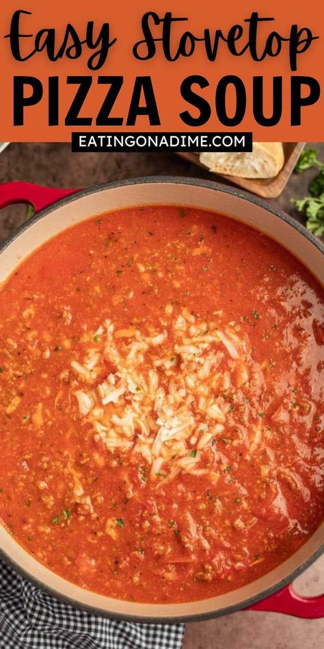 Cheesy Supreme Pizza Soup 12 Tomatoes, Loaded Tomato Soup, Creamy Pizza Soup, Tomato Base Soup Recipes, Tomato Soup With Meat, Keto Pizza Soup Recipe, Soups With Tomato Base, Soup Recipes With Tomatoes, Pepperoni Pizza Soup