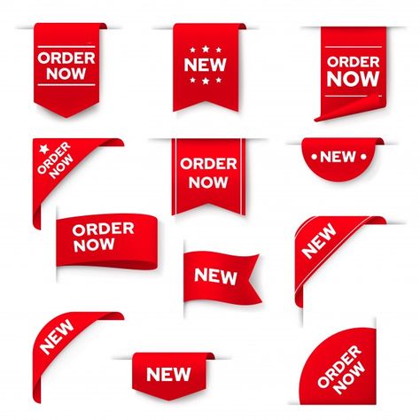 Order now red banners, web elements set ... | Premium Vector #Freepik #vector #background #logo #banner #ribbon Order Now Logo, City Street At Night, Banner Ribbon, Street At Night, Rainy City, Logo Banner, Graphic Design Ads, Food Graphic Design, Web Elements