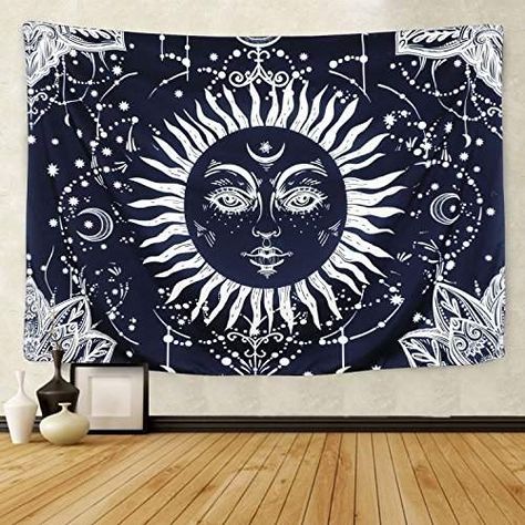 Celestial Tapestry, Sun And Moon Tapestry, Sun Wall Decor, Apartment Walls, The Sun And Moon, Room Tapestry, Moon Tapestry, Hanging Bed, Tapestry Bedroom