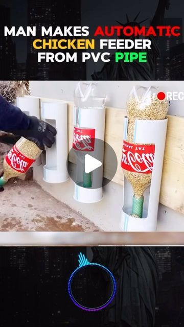 Poultry on Instagram: "Watch until the end. This clip shows a DIY drinkers and feeders. We look forward to seeing yours soon.  #poultry #farmer #farms" Grit Dispenser For Chickens, Home Made Chicken Feeder, Turkey Feeders Ideas, Diy Automatic Chicken Feeder, Chicken Feeders Diy, Easy Diy Chicken Feeder, Diy Chicken Feeder, Pastured Poultry, Chicken Feeder Diy