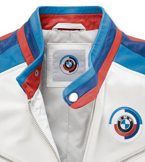 Mens BMW Motorsport Heritage Leather Jacket by BMW - Choice Gear Bmw Jacket, Bmw Motorsport, Lifestyle Accessories, 1970s Fashion, Sports Jacket, Mens Outerwear, Out On The Town, Patch Logo, Motorsport