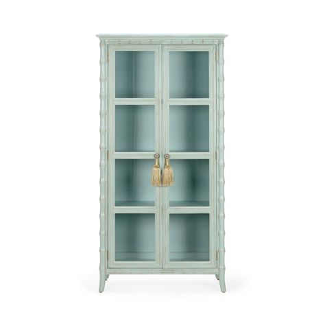 painted cabinets - hand-painted cabinets - painted furniture Yarmouth Blue, Bronze Door, Dining Cabinet, Cabinet Wood, Linen Cabinet, Bamboo Design, Rustic Lodge, Blue Wood, Hooker Furniture