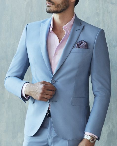 SS16 I Menswear Collection Details Three Piece Suit Wedding, Blue Slim Fit Suit, Light Blue Suit, Suit Groom, Stylish Mens Suits, Wedding Dresses Men Indian, Outfit Suit, Blazer Outfits Men, Blue Suit Men