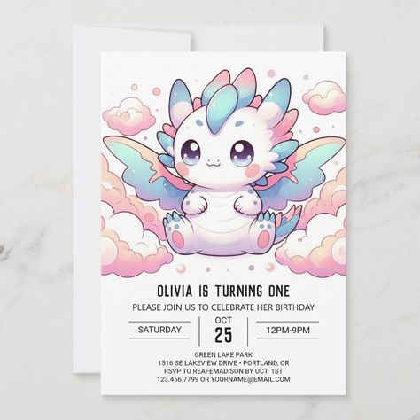 Fiery Dragon 1st Birthday Fiery Dragon, Fire Breather, 1st Birthday Invitation, Party Details, Invite Friends, Baby Dragon, 1st Birthday Invitations, Online Invitations, Digital Invitation