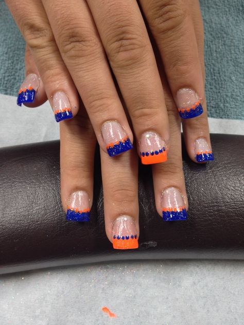 Denver Broncos Nails, Broncos Nails, Football Nail Art, Sports Nails, Denver Bronco, Football Nails, Tiger Nails, Almond Nail Art, Florida Gator