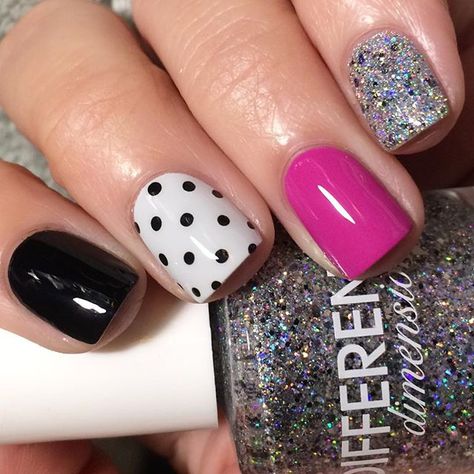 Multicolored Nails, Silver Glitter Nails, Super Nails, Her Nails, Pink Nail Designs, Trendy Nail Design, Street Nails, Nails Polish, Ideas Nails