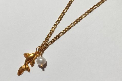 Koi fish chain necklace, Symbolic zodiac fish pendant, Gold stainless steel necklace, Summer tropical fish pendant, Charm pearl necklace by LeChatAccessories on Etsy Koi Fish Necklace, Fish Pendant Gold, Fish Accessories, Fish Necklace, Fish Pendant, Stainless Steel Chain Necklace, Seashell Jewelry, Summer Tropical, Gold Pearl Necklace