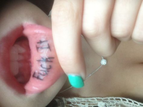 New lip tattoo :) #tattoo #liptattoo #fuckit #different #fun Inner Lip Tattoo, Bottom Lip, Lip Tattoos, Stick And Poke, Tattoo Tattoo, Tattoo On, Kendall Jenner, Septum Ring, Tatting