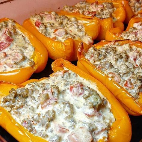 Dinner last night was one of my absolute favorites - sausage dip stuffed peppers!! 😋😋 . I bake the cut peppers for 30 min at 350 degrees before filling with the sausage dip then bake for about 10 min more 😍 . ✴️ Sausage Dip recipe is avail at ohmyketo.com - clickable link in my bio 💖 . . . #keto #ketoforlife #lchf #lowcarb #gettingfiteatingfat #eatmorefat #fatisfuel #ketofam #fitfam #ketogenicdiet #ketolifestyle #ketofood #ketofoodie #fo Sausage Dip Recipe, Cream Cheese Stuffed Peppers, Sausage Dip, Cheesecake Dip, Resep Diet, Keto Pancakes, Low Carb Diets, Vegan Keto, Keto Recipes Dinner